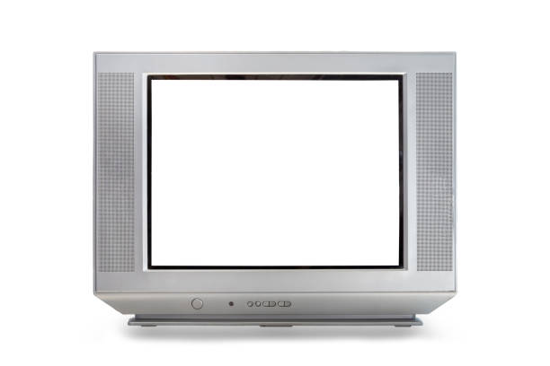 白い背景に白い画面クリッピングパスで分離さ�れたアナログテレビ受信機。薄型テレビ - radio old fashioned antique yellow ストックフォトと画像