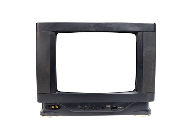 istock Black old tv receiver with cut out screen isolated over white background. clipping path 1400245631