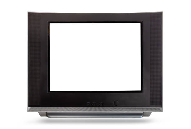 istock Analog television receiver isolated with white screen clipping path on white background. Flat screen TV 1400245633