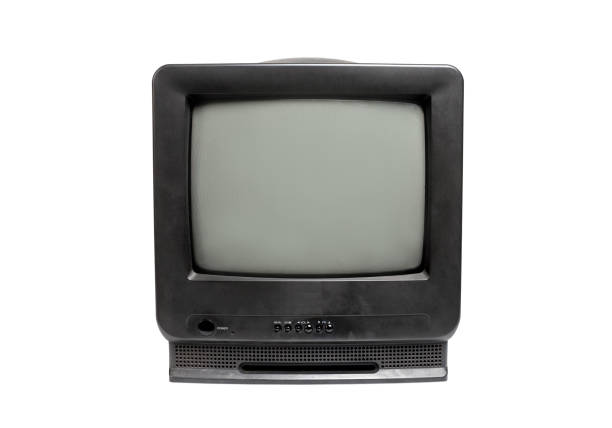 istock Black old tv receiver with blank screen isolated over white background. clipping path 1400245637