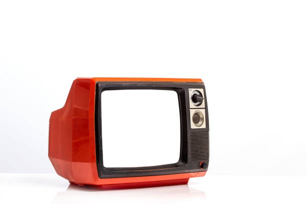 istock Red old television receiver with cut out screen isolated on white background 1400245663
