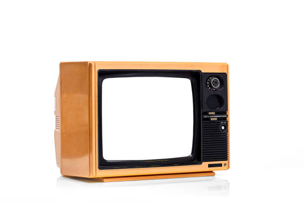 istock Retro old yellow television receiver set isolated on white background 1400245664