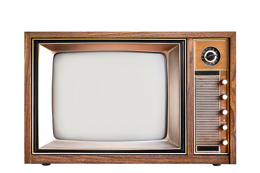 Vintage, antique old television isolated on white background with clipping path
