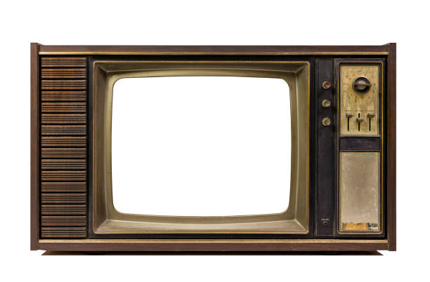 istock Classic, vintage old tv and cut out screen with clipping path isolated on white background, retro television wood case 1400245698