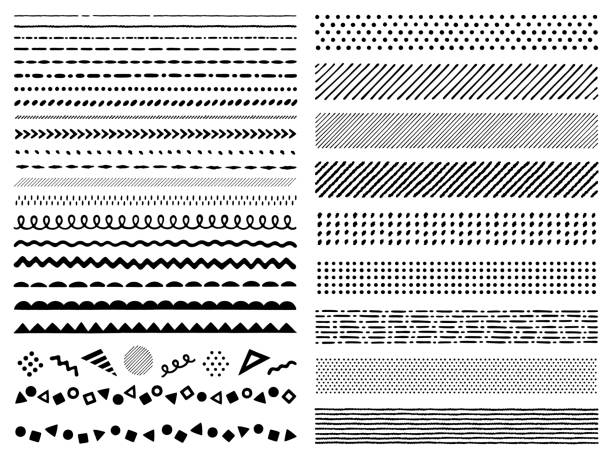 손으로 그린 스타일 선 장식 세트 - simplicity rectangle circle shape stock illustrations