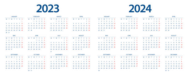 Calendar 2023, calendar 2024 week start Monday corporate design planner template. Calendar 2023, calendar 2024 week start Monday corporate design planner template. 2024 stock illustrations