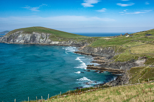 View of the coast of Coumeenoole beach from the Slea Head Drive in the Dingle Peninsula, Dingle, Ireland