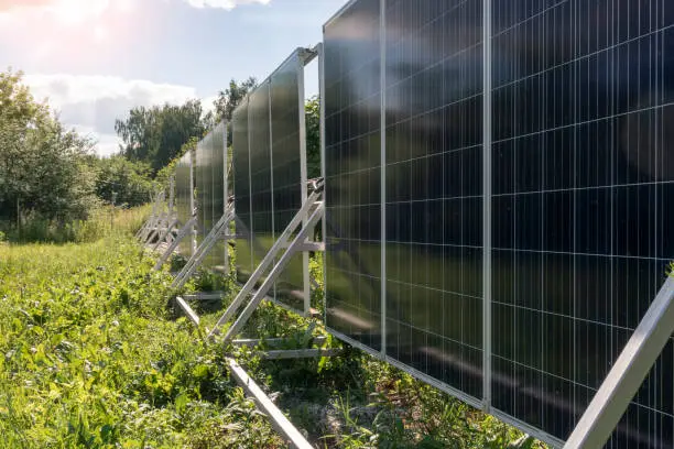 Solar black panels outdoors on sunny summer day