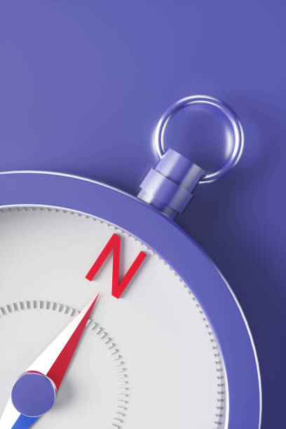 istock Close-up of a compass on a purple background. 3d render illustration 1400255378