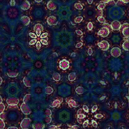 Black petunia flower concept with exotic color abstract kaleidoscope style, seamless pattern, spiral and blooming flower