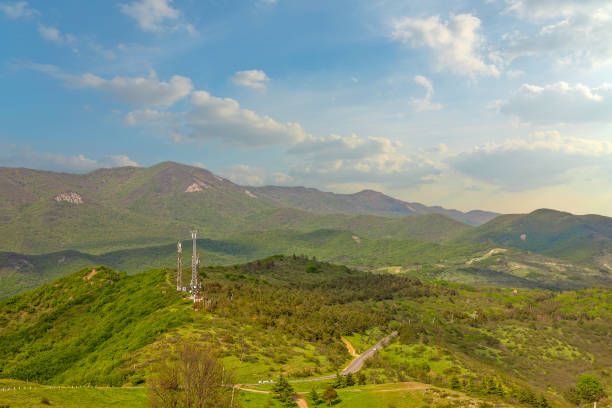 istock Green hills mountain valley landscape, Georgia 1400257365