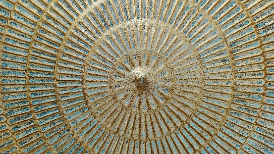 Concentric brass-colored metallic motif, texture, full frame image
