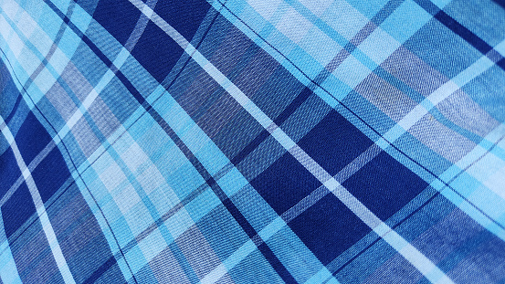 Blue checked plaid fabric tablecloth