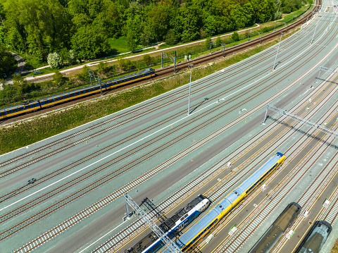 Copenhagen, Denmark - September 4, 2019: The freeway E20 heading for the Copenhagen airport and the Swedish town Malmo in the Orestad district.