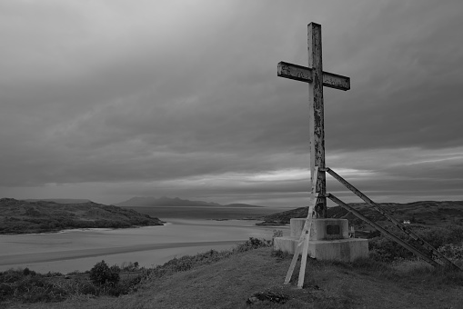 On a small hilltop above the village of Morar in the Scottish Highlands stands the Morar cross.  The cross was erected in the 19th Century.