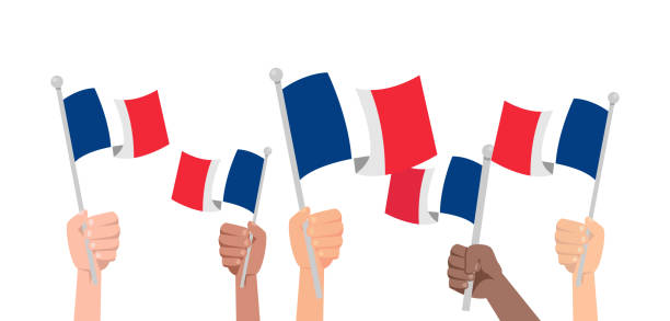 hände mit französischer flagge isoliert auf weißem hintergrund. - siege of paris stock-grafiken, -clipart, -cartoons und -symbole