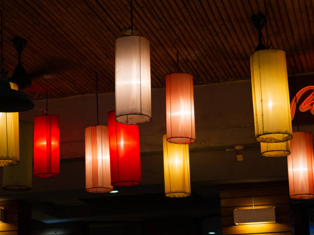 istock Beautiful rows of hanging colorful luminous lanterns 1400263803