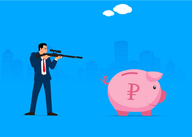 Piggy bank Ruble, attack on the Russian economy Vector illustration in HD very easy to make edits. terrorist financing stock illustrations