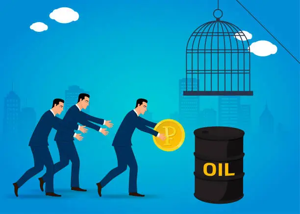 Vector illustration of Buying oil, trapped