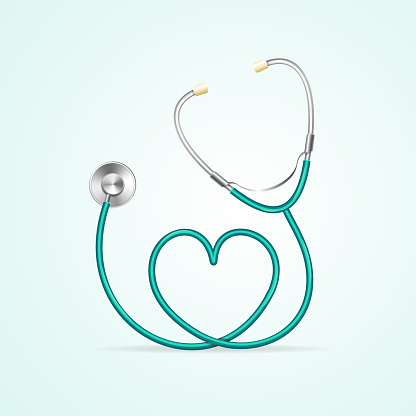 Realistic Detailed 3d Blue Stethoscope witch Heart Shape Diagnostic Device Health Care Medicine Concept. Vector illustration