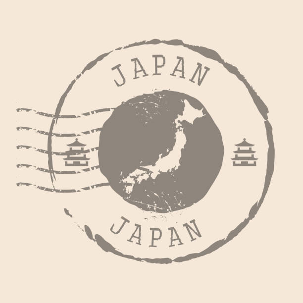 znaczek pocztowy japonii. mapa silhouette gumowa uszczelka.  zaprojektuj retro travel. pieczęć mapy japonia grunge dla twojego projektu.  eps10 - postmark stock illustrations