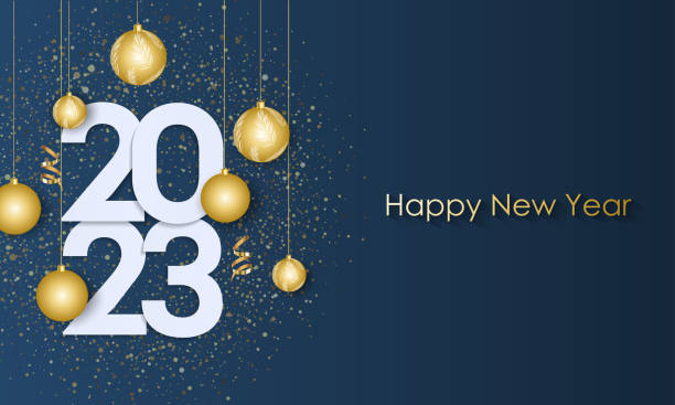 Happy New Year 2023. Holiday greeting banner with balloons and the inscription Happy New Year 2023. Holiday greeting banner with balloons and the inscription new year party stock illustrations