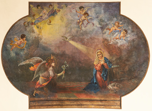 Bari - The fresco of Annunciation in the church Chiesa di San Antonio by unknown artist.