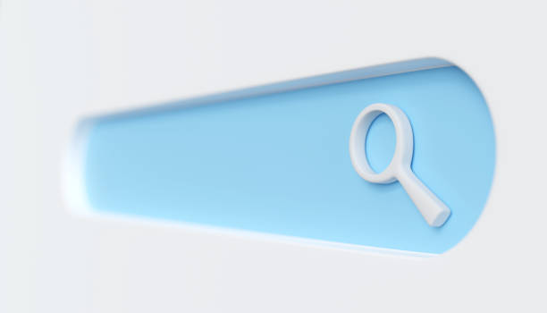 istock Magnifying glass search icon on web search bar, shallow depth of field. 3D render. 1400270334