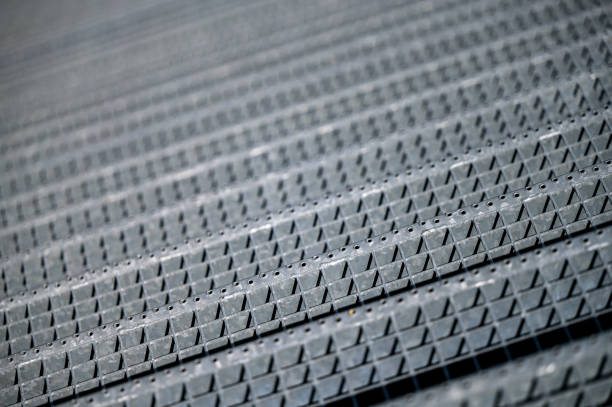 Metal stairs, perspective, industrial background.