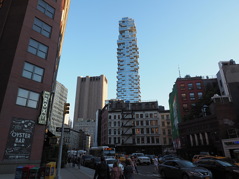 New York, USA - June 21, 2019: Image of 56 Leonard Street, a luxurious residential tower situated in Lower Manhattan.