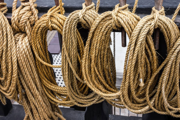 istock Natural jute rope hanks on the yacht 1400274536
