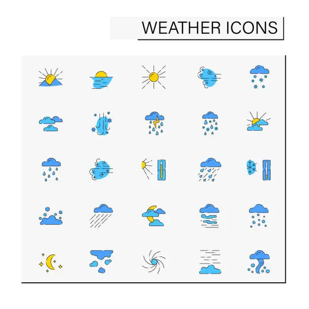 Vector illustration of Weather color icons set