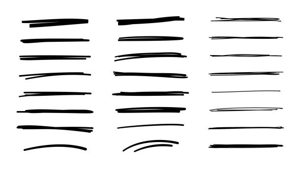 Vector hand drawn set of underlines and highlight lines Vector hand drawn collection of underlines and highlight lines in a row stock illustrations