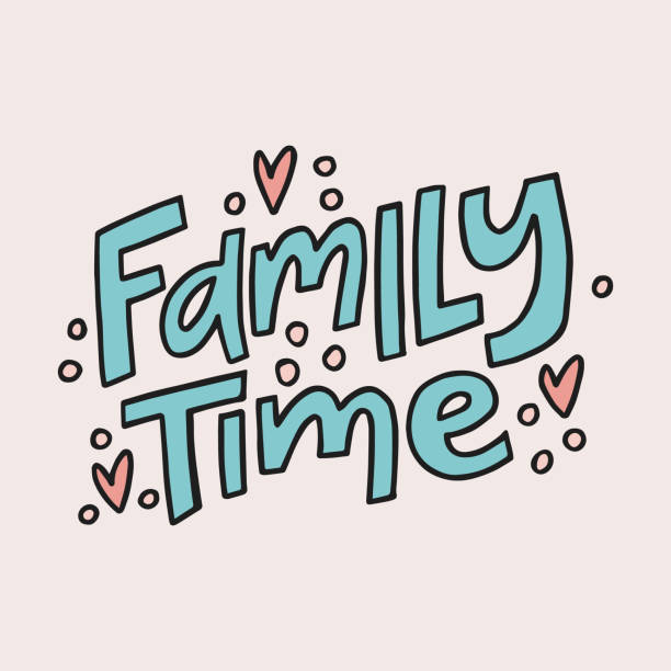 Family time - hand-drawn quote with doodling. Creative lettering illustration. Family time - hand-drawn quote with doodling. Creative lettering illustration for posters, cards, mugs, etc. family word art stock illustrations