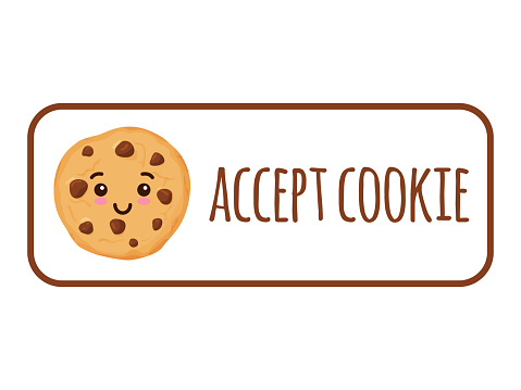 Accept Cookies, text. Protection of personal information cookie mascot character. Vector illustration