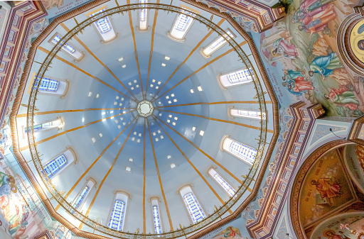 MINSK, BELARUS - November 08, 2019 The church dome inside of All saints church In Minsk, Belarus