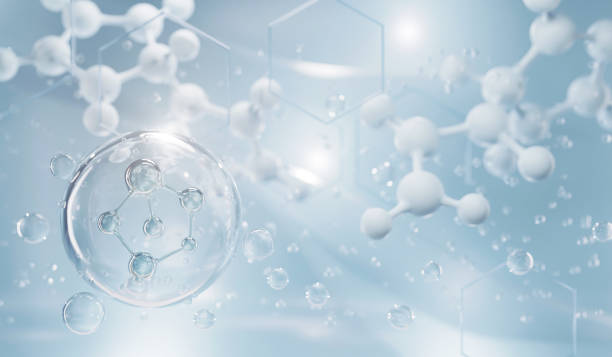 istock Realistic molecules background. Science illustration of a cream molecule. Hyaluronic acid skin solutions advertising, 1400285863