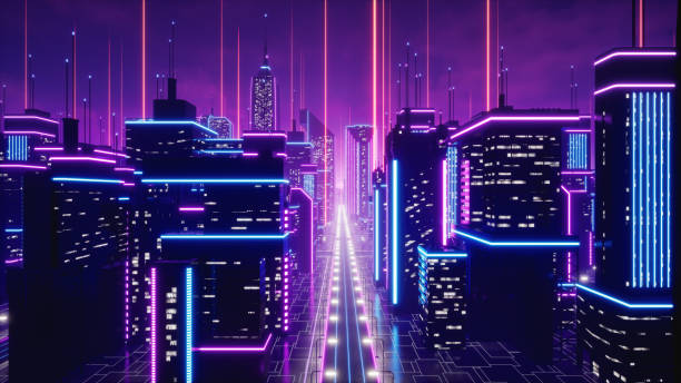 istock Street in metaverse city, 3d render 1400286253