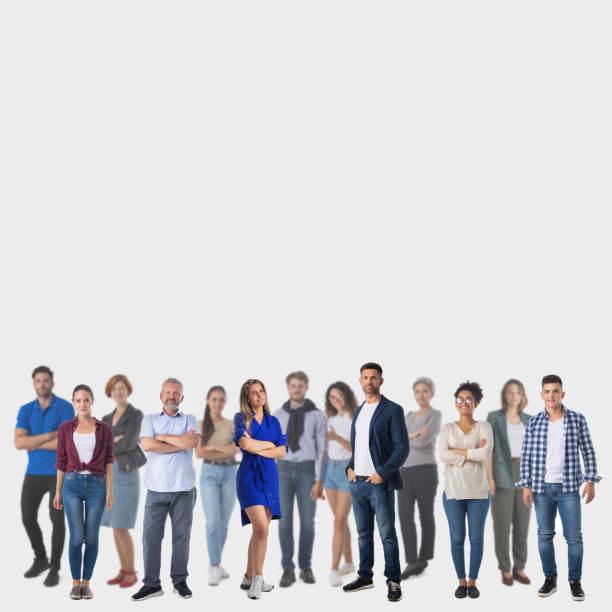 istock Many casual people on gray 1400286525