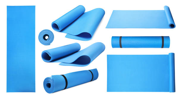 istock Set with blue camping mats on white background 1400291457
