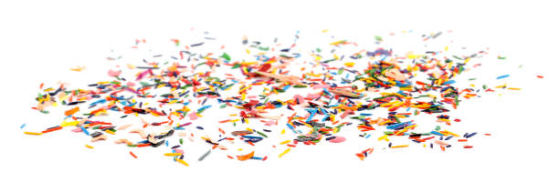 istock Colorful graphite crumbs on white background. Pencil sharpening 1400291667