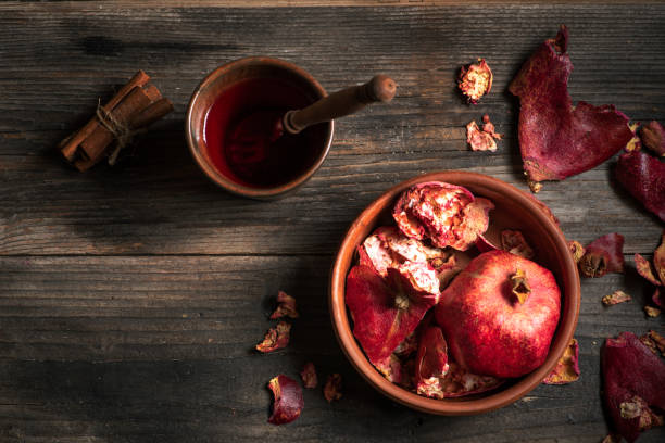 Pomegranate peel tea stock photo