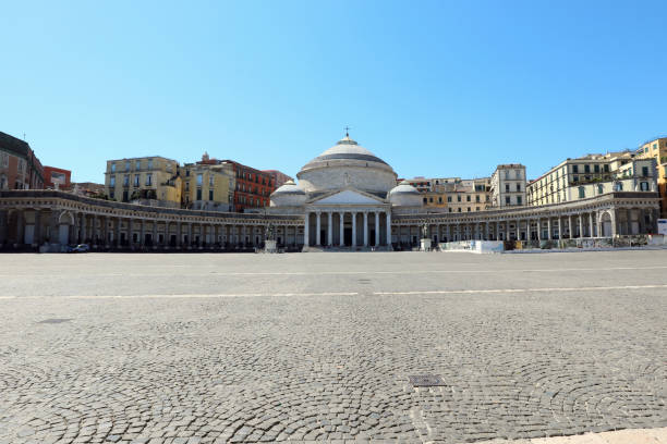 Church of San Francesco di Paola with an inscription in Latin with the name of the temple in the large Piazza Plebiscito in Naples in Italy in Europe Church of San Francesco di Paola with an inscription in Latin with the name of the temple in the large Piazza Plebiscito in Naples in Italy in Southern Europe piazza plebiscito stock pictures, royalty-free photos & images