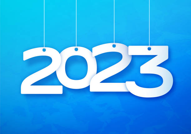Hanging Happy New Year 2023 Numbers Happy New Year 2023 hanging numbers concept. new years day stock illustrations