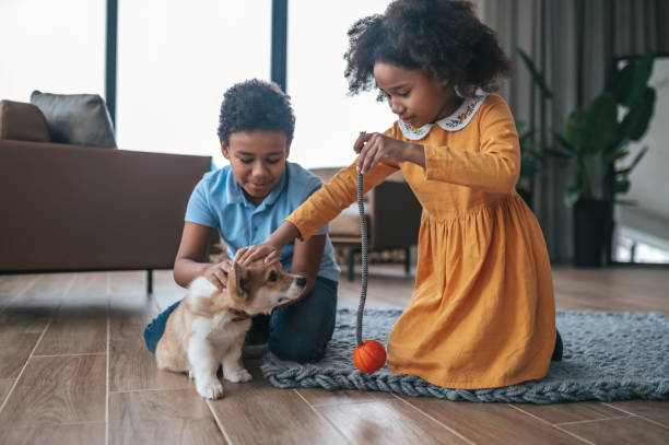 istock Kids training the puppy and looking excited 1400305377