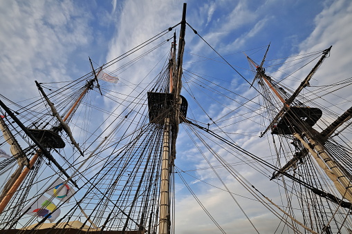 Three masts of a 1779 AD original French frigate's replica. Portimao-Portugal-238