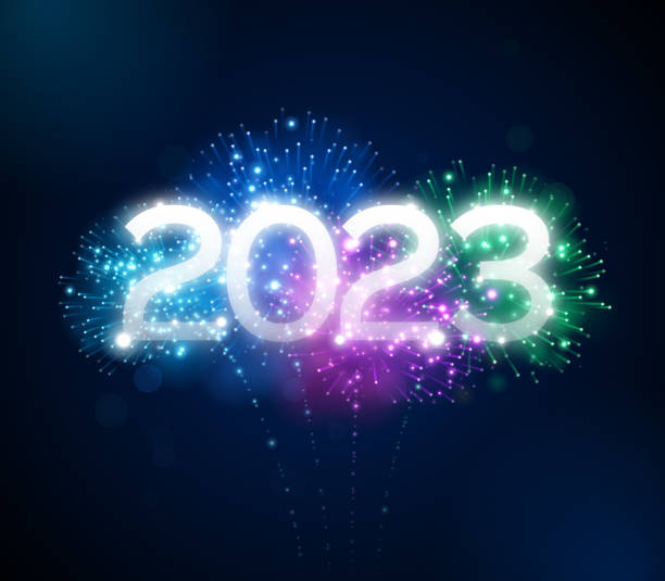New Year 2023 Fireworks Display Happy New Year 2023 fireworks background concept. new years day stock illustrations