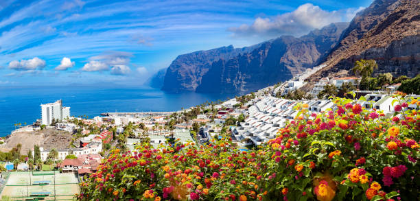 los gigantes cliff, canary islands, tenerife, spain. - tenerife spain santa cruz de tenerife canary islands imagens e fotografias de stock