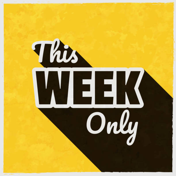 tylko w tym tygodniu. ikona z długim cieniem na teksturowanym żółtym tle - black week stock illustrations