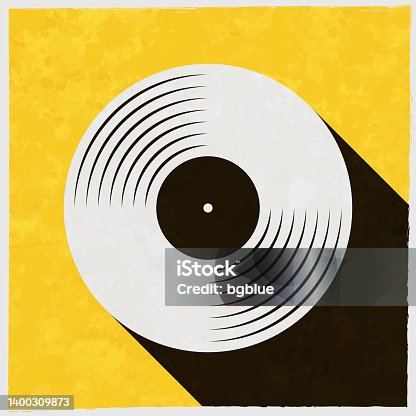 istock Vinyl record. Icon with long shadow on textured yellow background 1400309873